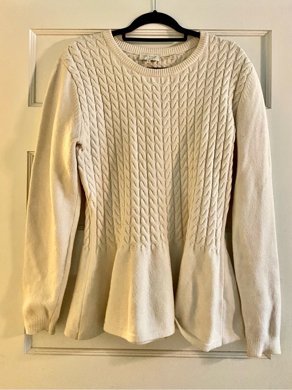 Ted Baker London Peplum Cable Knit Sweater - Cream